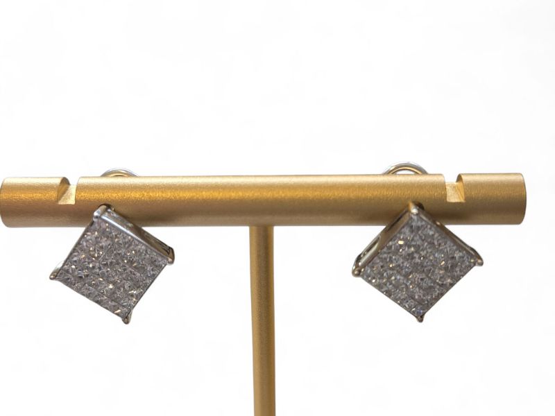 Photo 1 of 18K WHITE GOLD W 2CT DIAMOND PAVE EARRINGS-6.3G. #33