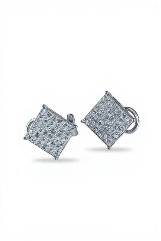 Photo 1 of 18K WHITE GOLD W 2CT DIAMOND PAVE EARRINGS-6.3G. #33