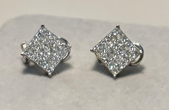 Photo 1 of 18K WHITE GOLD W 2CT DIAMOND PAVE EARRINGS-6.3G. #33