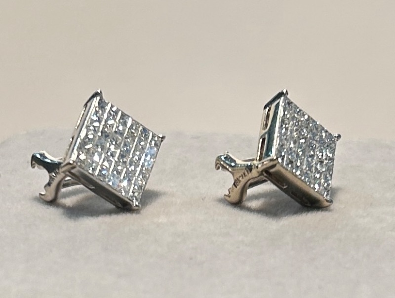 Photo 1 of 18K WHITE GOLD W 2CT DIAMOND PAVE EARRINGS-6.3G. #33