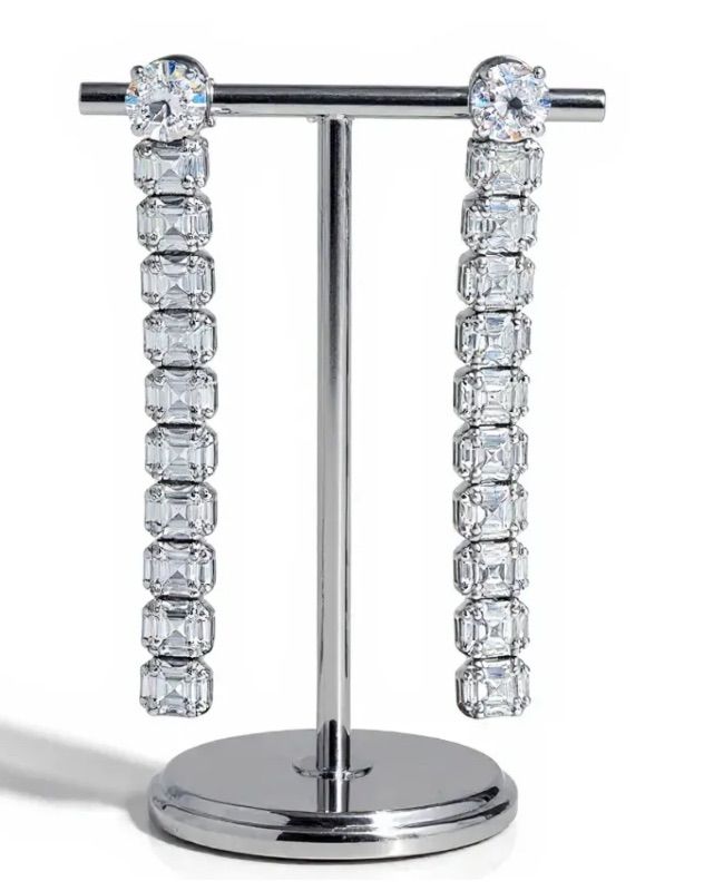 Photo 1 of 10K WHITE GOLD W. 3CT DIAMOND EARRINGS-7.8G DROP 1 5/8” #35
