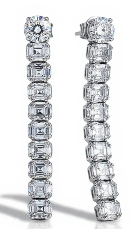 Photo 1 of 10K WHITE GOLD W. 3CT DIAMOND EARRINGS-7.8G DROP 1 5/8” #35