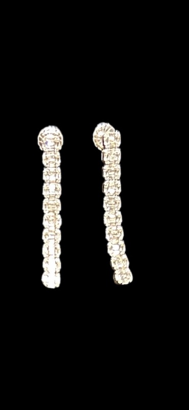 Photo 1 of 10K WHITE GOLD W. 3CT DIAMOND EARRINGS-7.8G DROP 1 5/8” #35