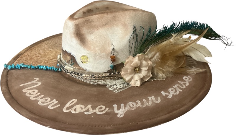 Photo 1 of NEW- HAND PAINTED WESTERN FEDORA WITH REAL TURQUOISE CHIPS ADJUSTABLE SIZE M-L