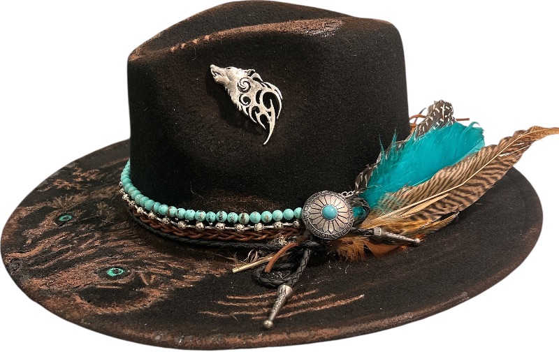 Photo 1 of NEW- CUSTOM WESTERN FEDORA WITH STERLING SILVER AND TURQUOISE SIZE M/L ADJUSTABLE