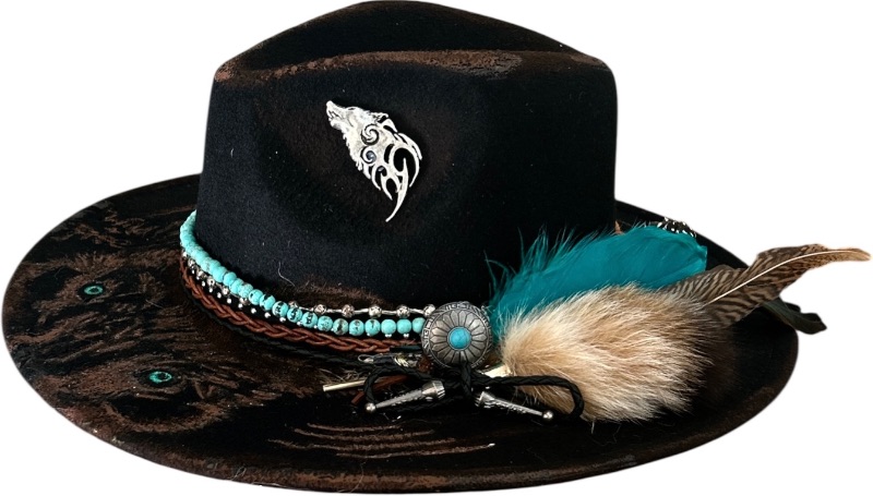 Photo 1 of NEW- CUSTOM WESTERN FEDORA WITH STERLING SILVER AND TURQUOISE SIZE M/L ADJUSTABLE