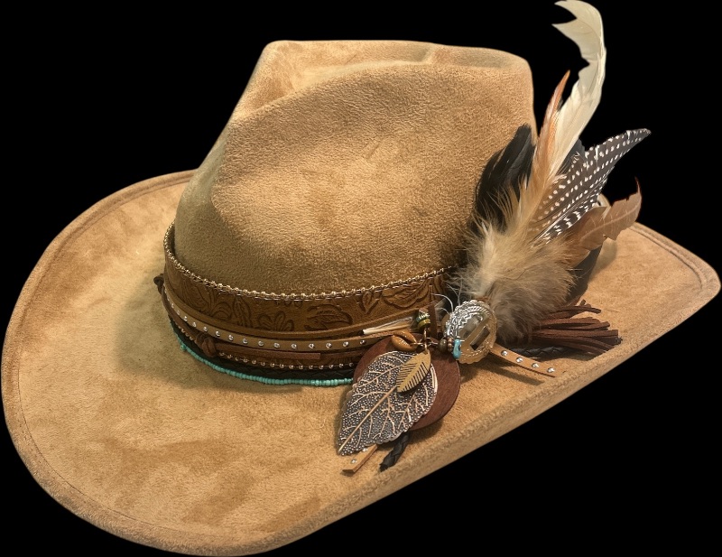 Photo 1 of NEW- CUSTOM WESTERN STYLE COWGIRL HAT WITH HEART CROWN SIZE MED