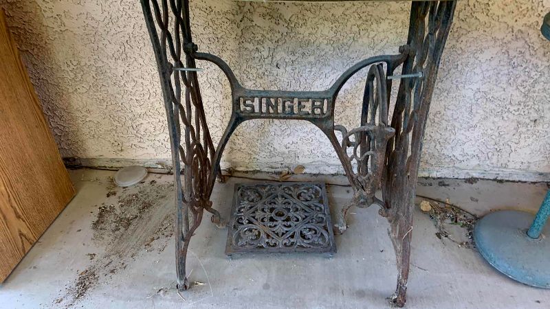 Photo 1 of ANTIQUE SINGER SEWING MACHINE STAND WITH MARBLE TOP