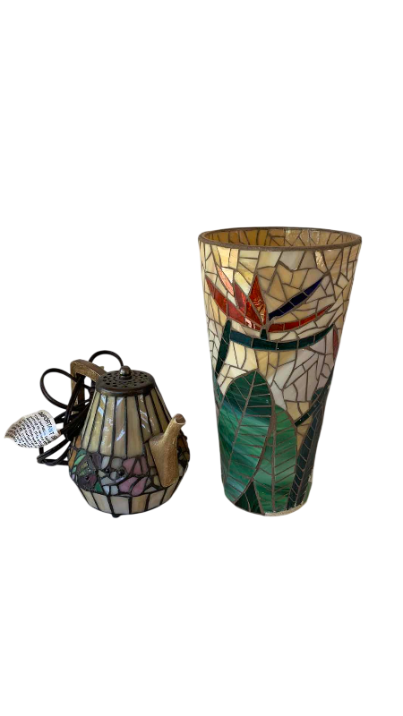 Photo 1 of STAINED GLASS VASE 14" AND COFFEE POT LAMP