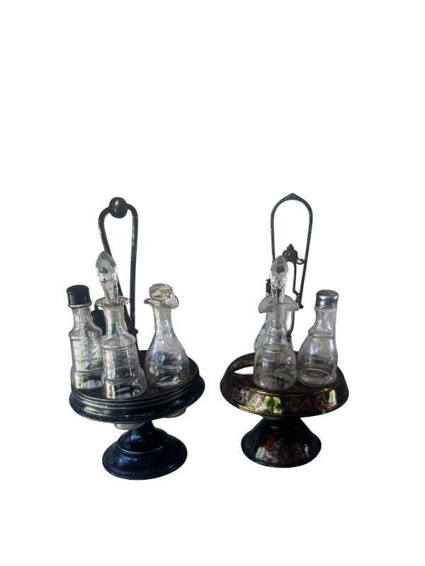 Photo 1 of PAIR OF ANTIQUE VICTORIAN STYLE SILVER PLATED CONDIMENT SET