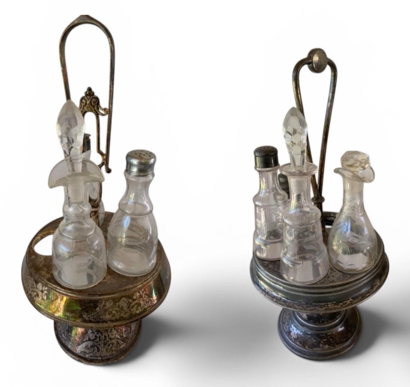 Photo 1 of PAIR OF ANTIQUE VICTORIAN STYLE SILVER PLATED CONDIMENT SET