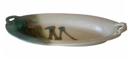 Photo 1 of HANDCRAFTED CERAMIC STUDIO ART OVAL SERVING TRAY W TEAL WHITE GLAZE
