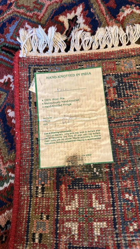 Photo 3 of HAND-KNOTED 100% WOOL BURGUNDY & NAVY AREA RUG FROM INDIA  5'7" X 3'5"