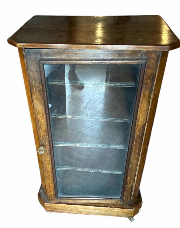 Photo 1 of ANTIQUE 1870’S VICTORIAN MUSIC CABINET MADE OF WALNUT VENEER, DESIGNED FOR STORING SHEET MUSIC 20 1/2”x 14” x H3’