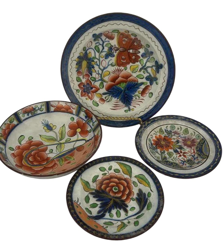 Photo 1 of 4 PCS-ANTIQUE GAUDY DUTCH BUTTERFLY & FLORAL POTTERY PLATES