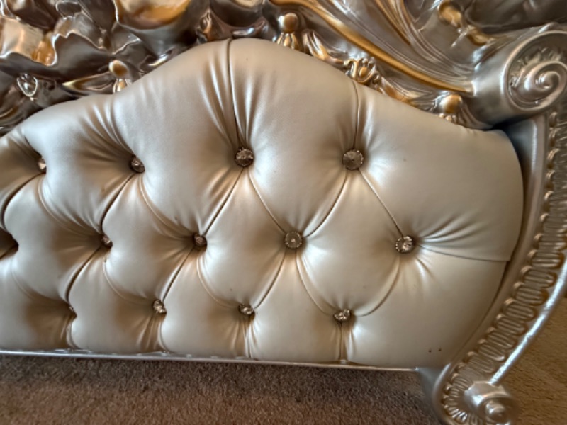 Photo 1 of ACME FURNITURE VALKYRIE SANDOVAL EASTERN ANTIQUE PLATINUM FAUX LEATHER, BUTTON TUFTED KING BED  L103” W 95” H88" (LIFT MATTRESS NOT INCLUDED, SOLD SEPARATELY)