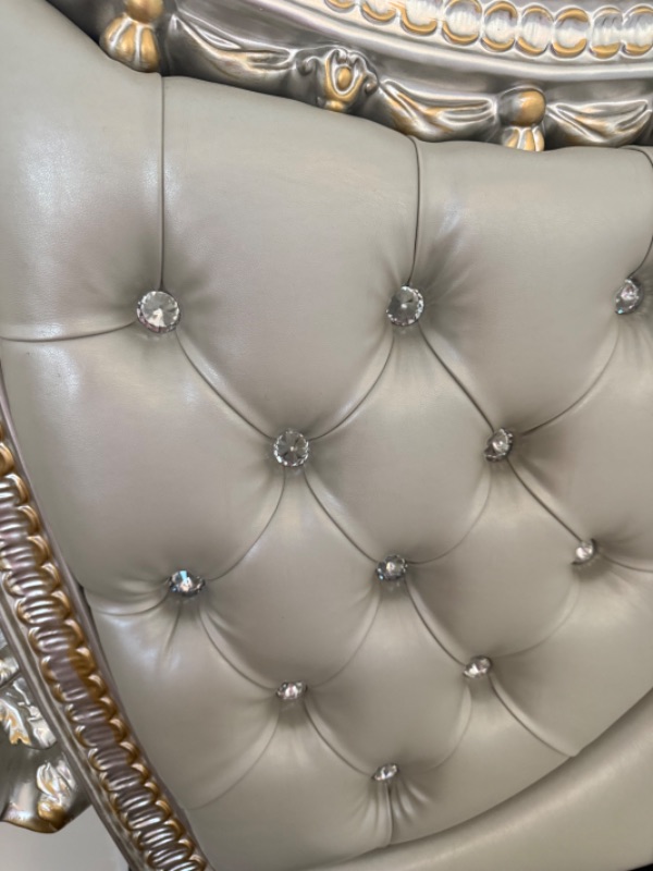 Photo 1 of ACME FURNITURE VALKYRIE SANDOVAL EASTERN ANTIQUE PLATINUM FAUX LEATHER, BUTTON TUFTED KING BED  L103” W 95” H88" (LIFT MATTRESS NOT INCLUDED, SOLD SEPARATELY)