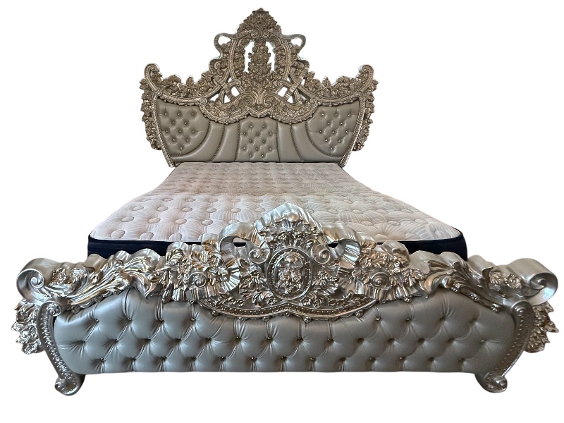 Photo 1 of ACME FURNITURE VALKYRIE SANDOVAL EASTERN ANTIQUE PLATINUM FAUX LEATHER, BUTTON TUFTED KING BED  L103” W 95” H88" (LIFT MATTRESS NOT INCLUDED, SOLD SEPARATELY)