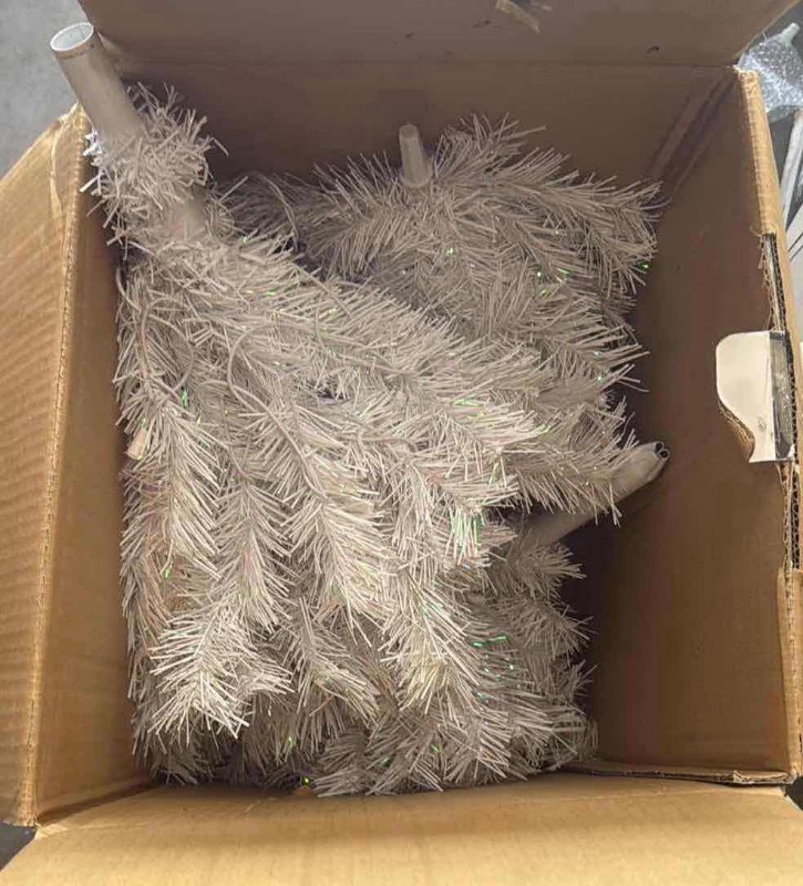 Photo 1 of CONTENTS OF BOX- WHITE FAUX CHRISTMAS TREE W/STAND