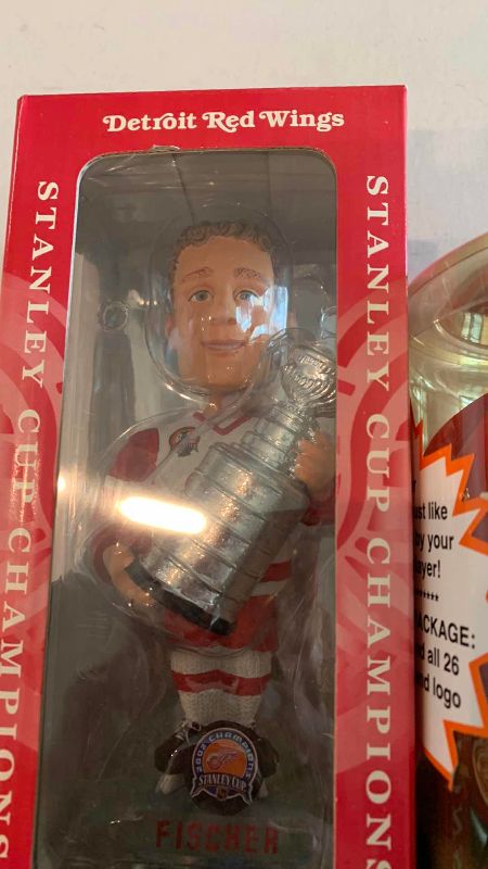 Photo 1 of NHL DETROIT RED WINGS JIRI FISCHER SIGNED MINI- HELMET AND STANLEY CUP BOBBLE HEAD