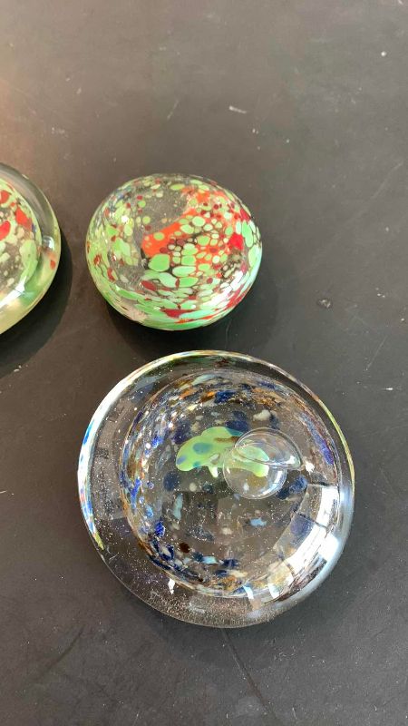 Photo 1 of 3-GLASS PAPERWEIGHTS 3” DIAMETER