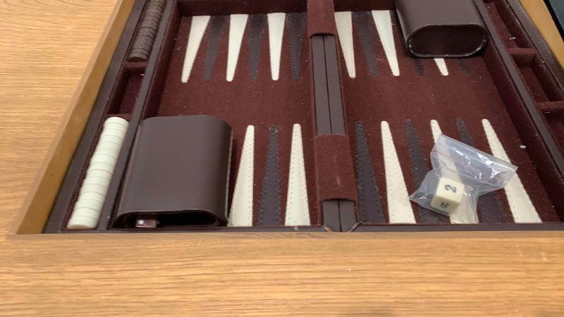 Photo 1 of TABLE WITH BACKGAMMON GAME 26” X 16” H 16”
