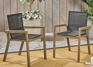 Photo 1 of JIMMY OUTDOOR ACACIA WOOD AND MESH DINING CHAIRS SET OF TWO