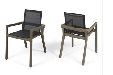 Photo 1 of JIMMY OUTDOOR ACACIA WOOD AND MESH DINING CHAIRS SET OF TWO