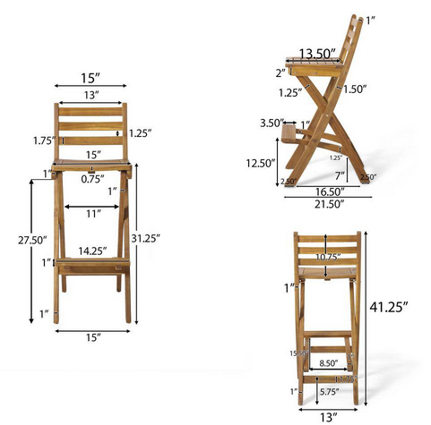 Photo 1 of NOBLE HOUSE DEBORAH FOLDABLE TEAK FINISH WOOD OUTDOOR PATIO BAR STOOL