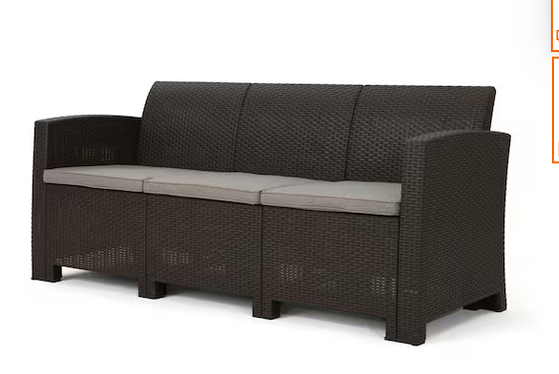 Photo 1 of 3 SEATER SOFA IN BROWN WICKER RATTAN STYLE AND MIXED BEIGE CUSHIONS MODEL 61312.00BRN