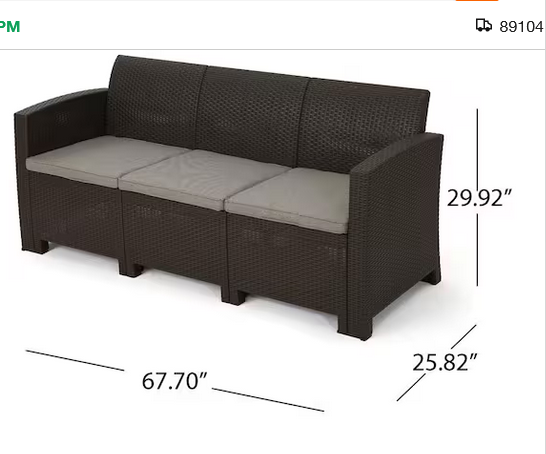 Photo 1 of 3 SEATER SOFA IN BROWN WICKER RATTAN STYLE AND MIXED BEIGE CUSHIONS MODEL 61312.00BRN