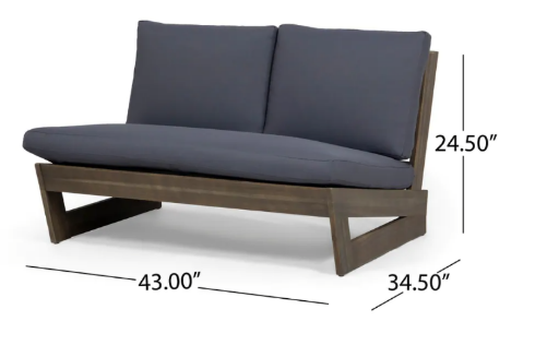 Photo 1 of SHERWOOD OUTDOOR ACACIA WOOD LOVESEAT WITH GRAY CUSHIONS 