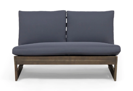 Photo 1 of SHERWOOD OUTDOOR ACACIA WOOD LOVESEAT WITH GRAY CUSHIONS 