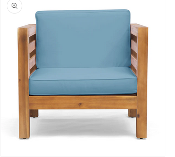 Photo 1 of LOUISE OUTDOOR ACACIA WOOD CLUB CHAIR WITH BLUE CUSHION TEAK FINISH
