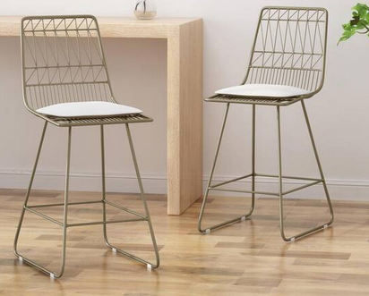 Photo 1 of NOBLE HOUSE WALCOTT 42" LIGHT BRASS BAR STOOL WITH IVORY CUSHIONS SET OF 2