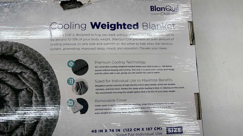 Photo 1 of BLANQUIL COOLING WEIGHTED 20 POUND BLANKET IN GRAY 48” X 74”