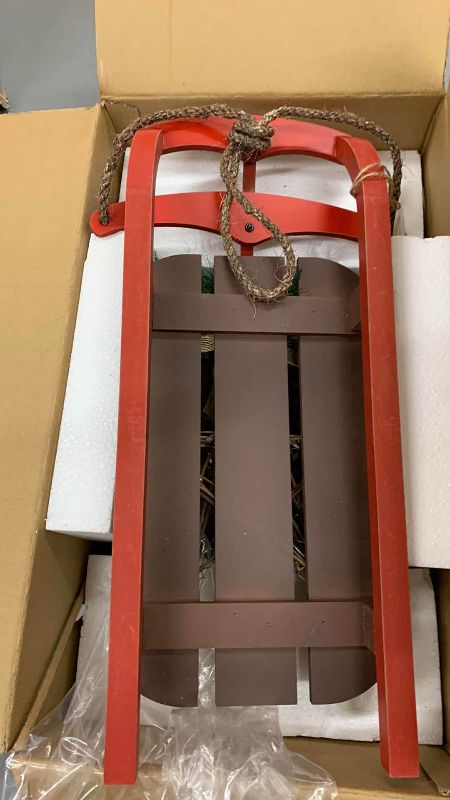 Photo 1 of BOX OF 2-DECORATED CHRISTMAS SLEDS 21” LONG