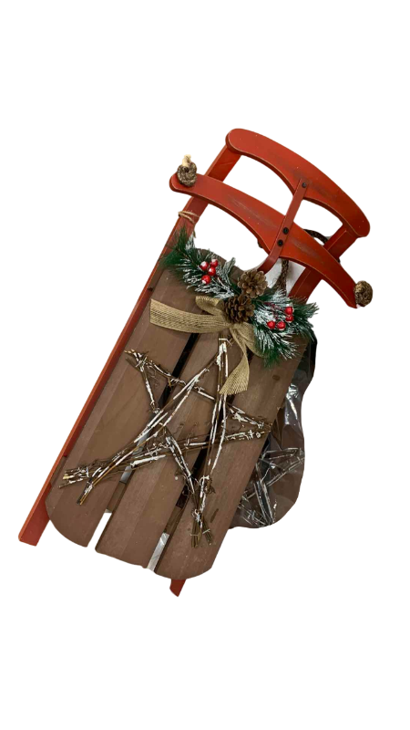 Photo 1 of BOX OF 2-DECORATED CHRISTMAS SLEDS 21” LONG