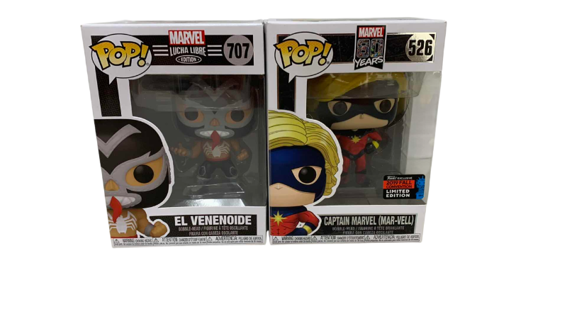 Photo 1 of FUNKO POP MARVEL EL VENENOIDE 707, AND CAPTAIN MAVEL (MAR-VELL) #526