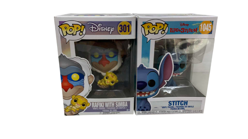 Photo 1 of FUNKO POP DISNEY STITCH 1045 AND RAFIKI WITH SIMBA 301