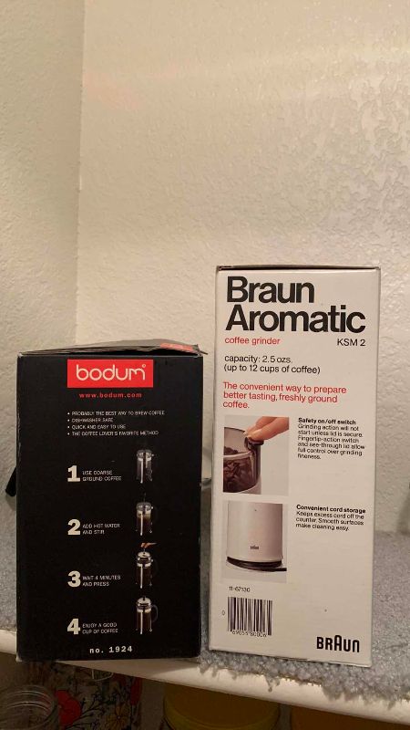 Photo 1 of 2-COFFEE FRENCH PRESSES AND A BRAUN COFFEE GRINDER