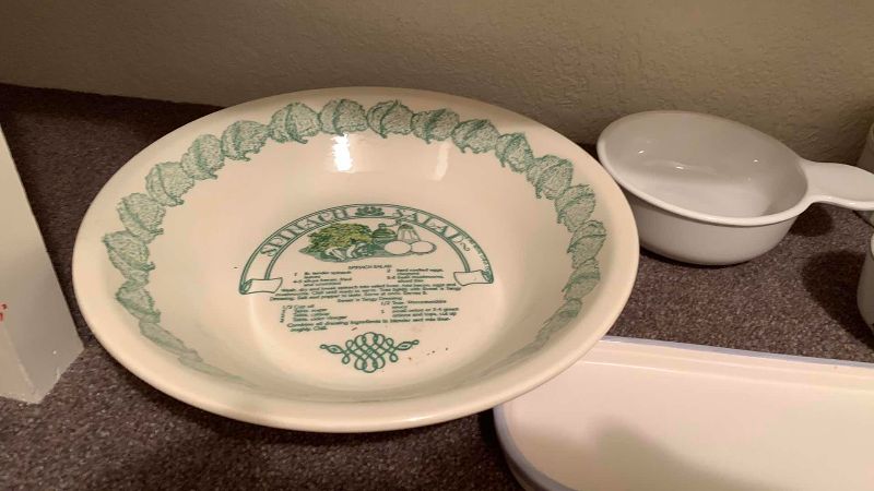 Photo 1 of CORNING WARE FRENCH WHITE CASSEROLE DISH WITH LID AND ASSORTED COOKWARE