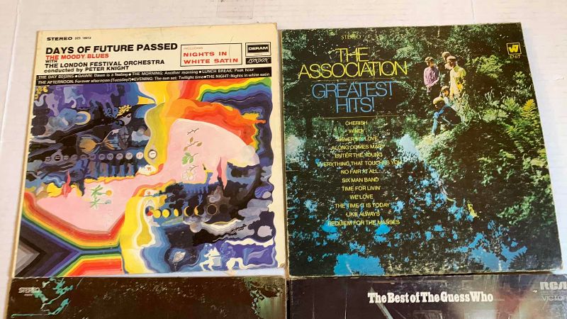 Photo 1 of 4-VINTAGE RECORD ALBUMS: MOODY BLUES, THE ASSOCIATION, RARE EARTH AND THE GUESS WHO