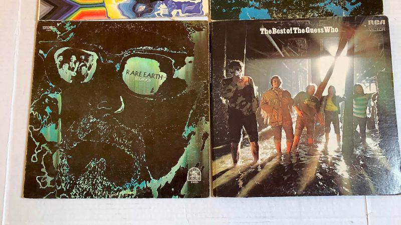 Photo 1 of 4-VINTAGE RECORD ALBUMS: MOODY BLUES, THE ASSOCIATION, RARE EARTH AND THE GUESS WHO