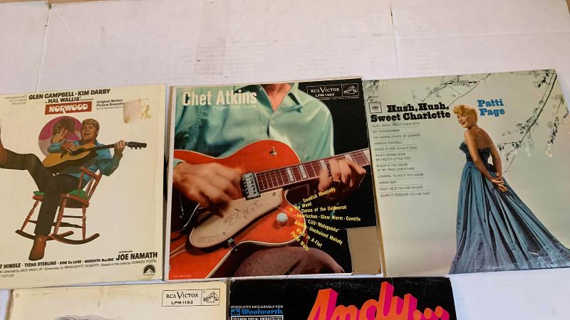 Photo 1 of 5-VINTAGE RECORD ALBUMS: GLENN CAMPBELL, CHET ATKINS, PATTI PAGE, GLENN MILLER AND ANDY GRIFFIN