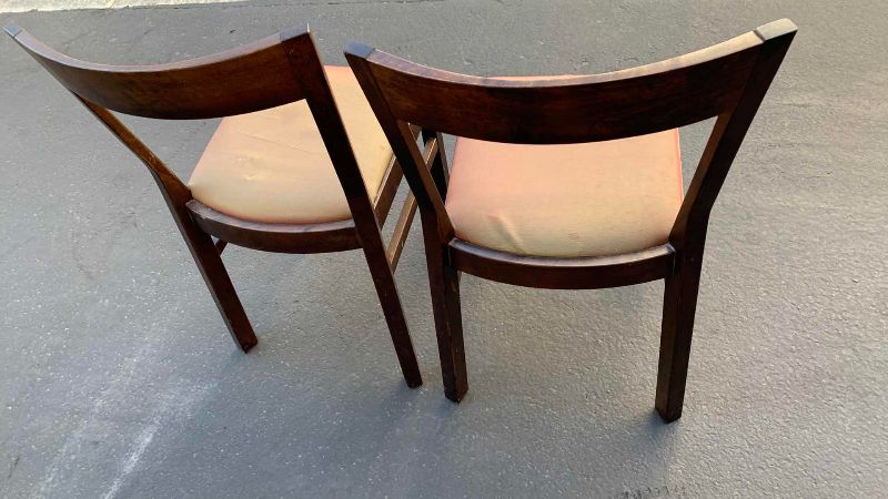 Photo 1 of 2-RETRO DINING CHAIRS WITH IRIDESCENT SEAT CUSHIONS
