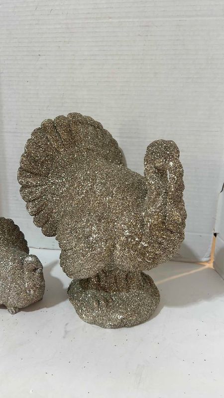Photo 1 of 2- Z GALLERY SILVER GLITTER TURKEY FIGURINES LARGEST 13”