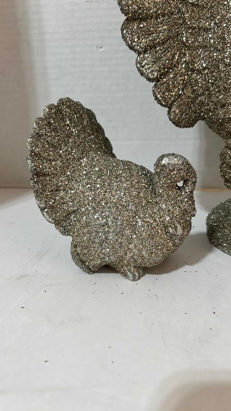 Photo 1 of 2- Z GALLERY SILVER GLITTER TURKEY FIGURINES LARGEST 13”