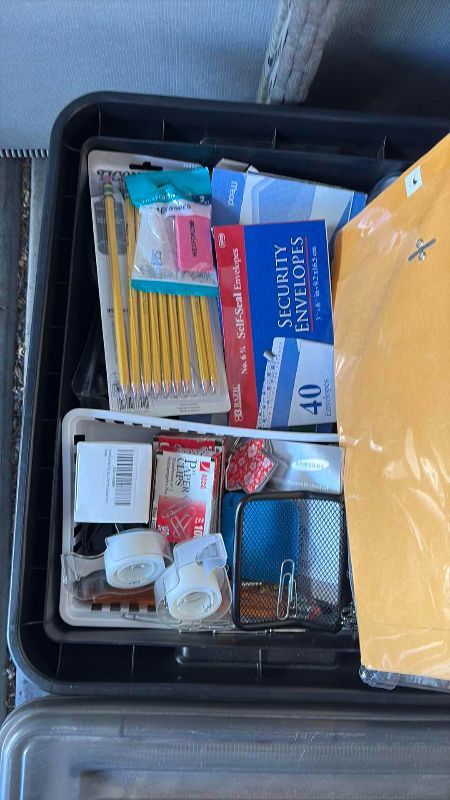 Photo 1 of BOX OF DESK SUPPLIES