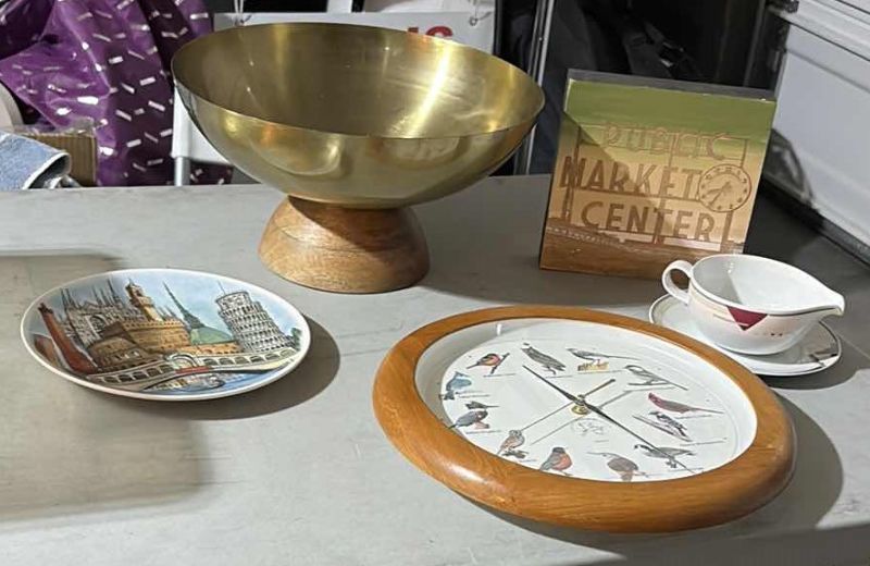 Photo 1 of HOME DECOR BIRD CLOCK, BOWL, AND OTHER ITEMS